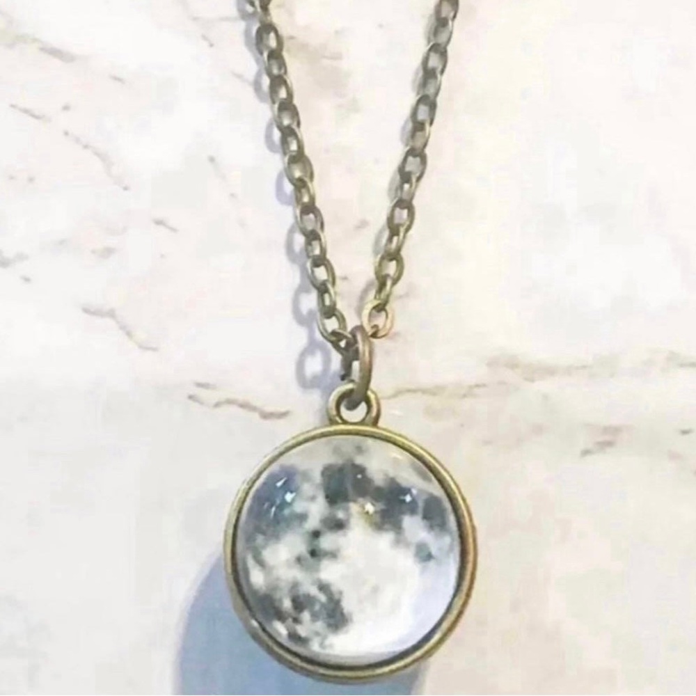 Double Sided Glass Moon Pendant Necklace